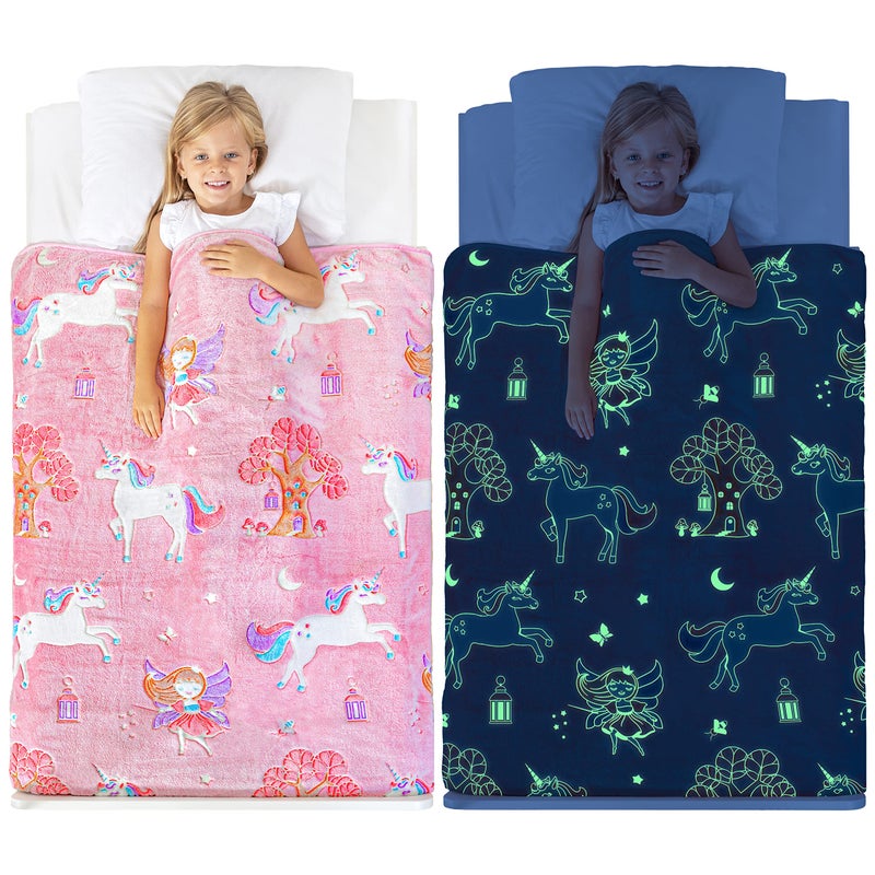 Snooze Bliss Glow in The Dark Unicorn Blanket for Girls â€“ Soft Pink Fleece Throw. Great Christmas, Birthday, Baby, Toddler Unicorn Gifts for Girls, Fairy, Butterfly, Stars. Bright Long-Last Glow - Image 4